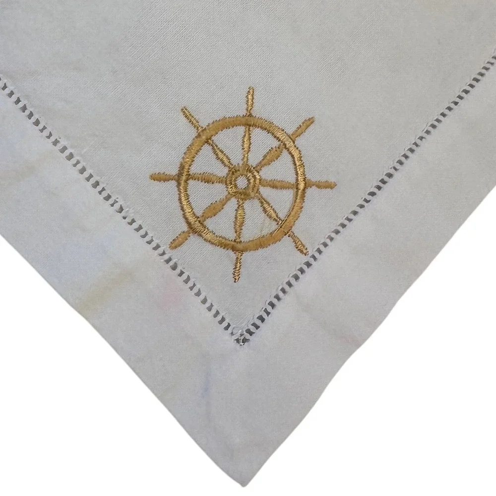 Williams Sonoma Nautical Hemstitch‎ Cotton Napkins Cocktail Bar Set of 2, READ